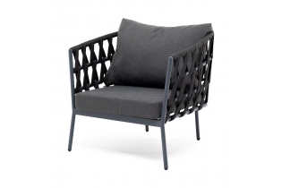 MR1002080 кресло плетеное из роупа, каркас алюминий светло-серый шагрень, роуп бирюзовый круглый