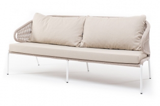 MR1002179 диван 3-местный из роупа, каркас алюминий белый, роуп бежевый круглый, ткань бежевая